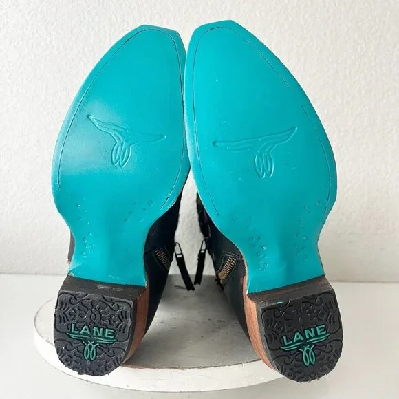 Lane Reverie Knee High Womens Cowboy Boots 6 Black Brown Western Cowgirl Lace Up - Picture 8 of 11